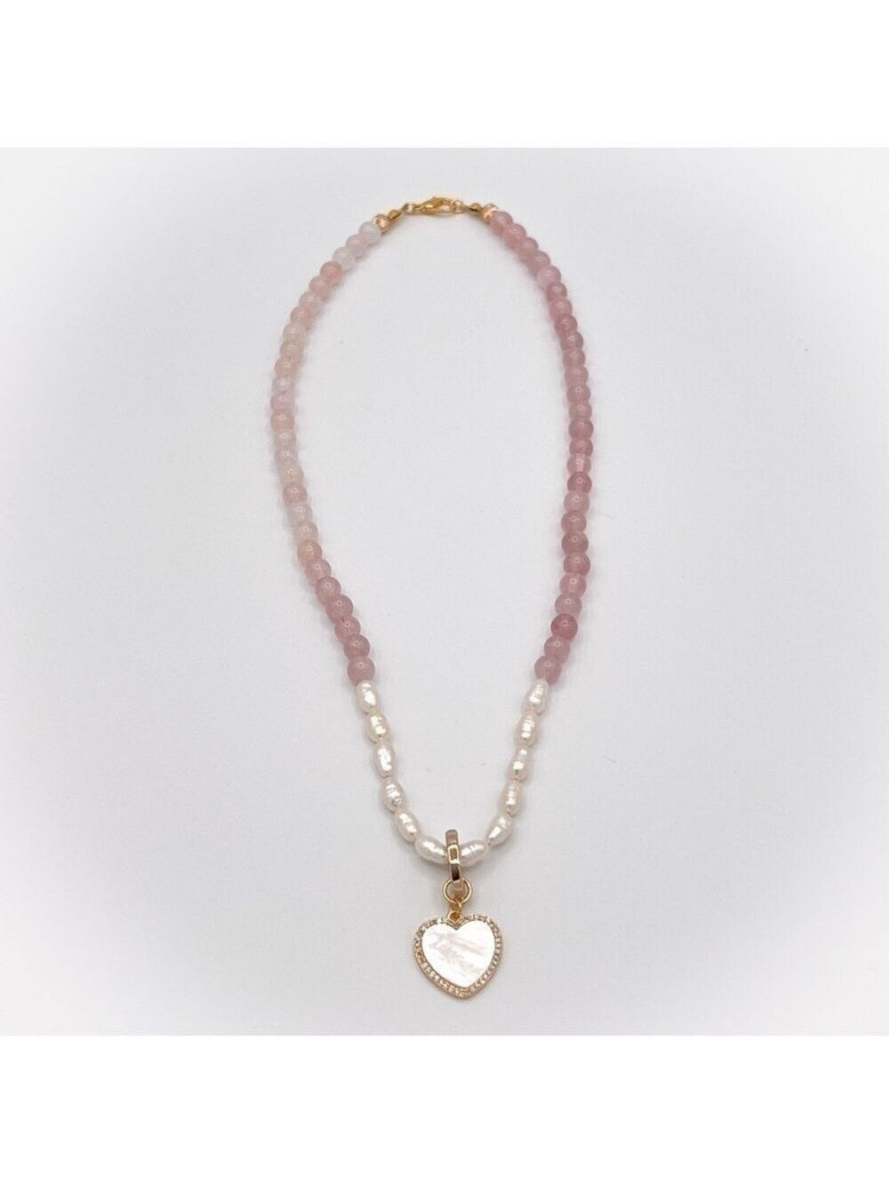 Upcycled pearls and rose quartz necklace